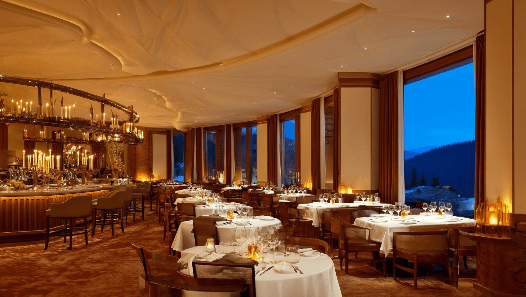 Candlelit tables and pale oak at Boreal Table